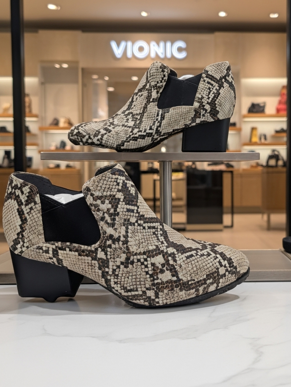 Vionic Neutral Snake-Print Chelsea Bootie
